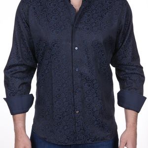 Navy button down with paisley overlay